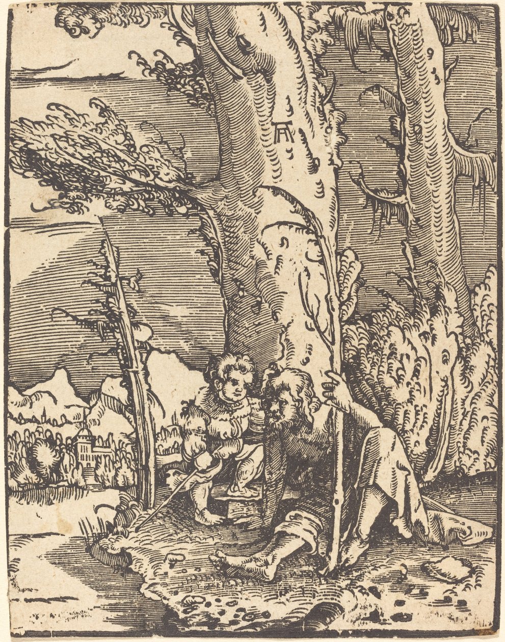 San Cristoforo seduto sulla riva di un fiume da Albrecht Altdorfer