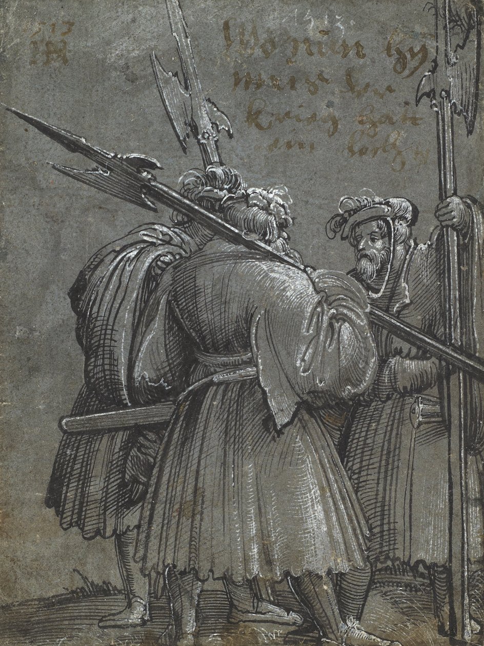 Tre guardie notturne, 1513 (disegno su carta blu grigia) da Albrecht Altdorfer