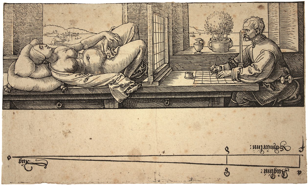 Artista che disegna un nudo con dispositivo prospettico, 1538 da Albrecht Dürer