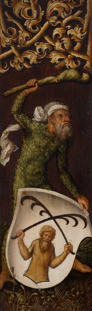 Trittico ritratto di Oswolt Krel, anta sinistra: «Uomo selvaggio» con lo stemma di Oswolt Krel da Albrecht Dürer