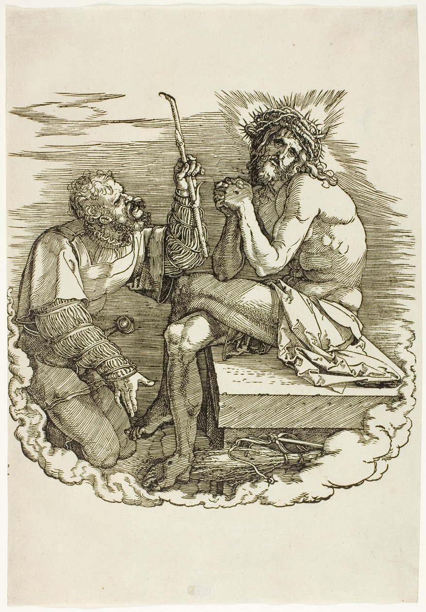 Cristo, uomo dei dolori, deriso da un soldato, frontespizio della Grande Passione da Albrecht Dürer