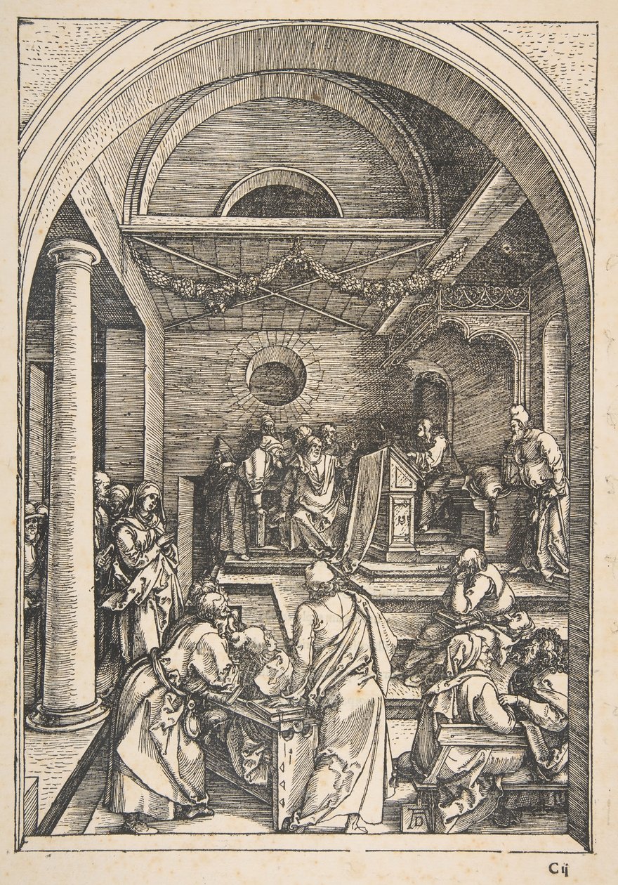 Cristo tra i Dottori, da La Vita della Vergine, Edizione Latina, 1511 da Albrecht Dürer