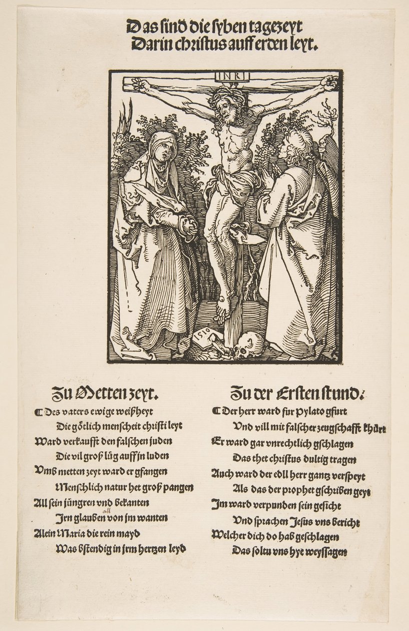Cristo sulla croce tra la Vergine e San Giovanni primo foglio di due, 1510 da Albrecht Dürer