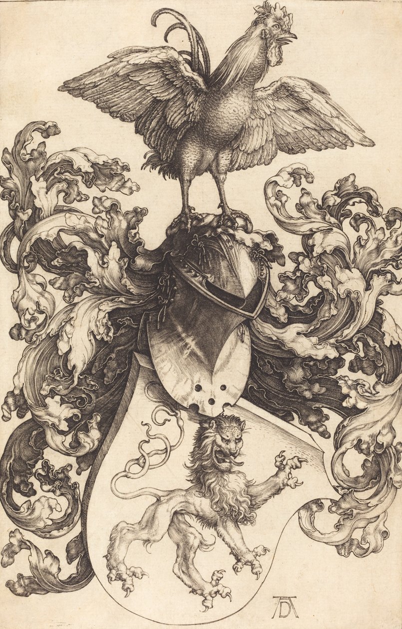 Stemma con un leone e un gallo, 1502-1503 da Albrecht Dürer