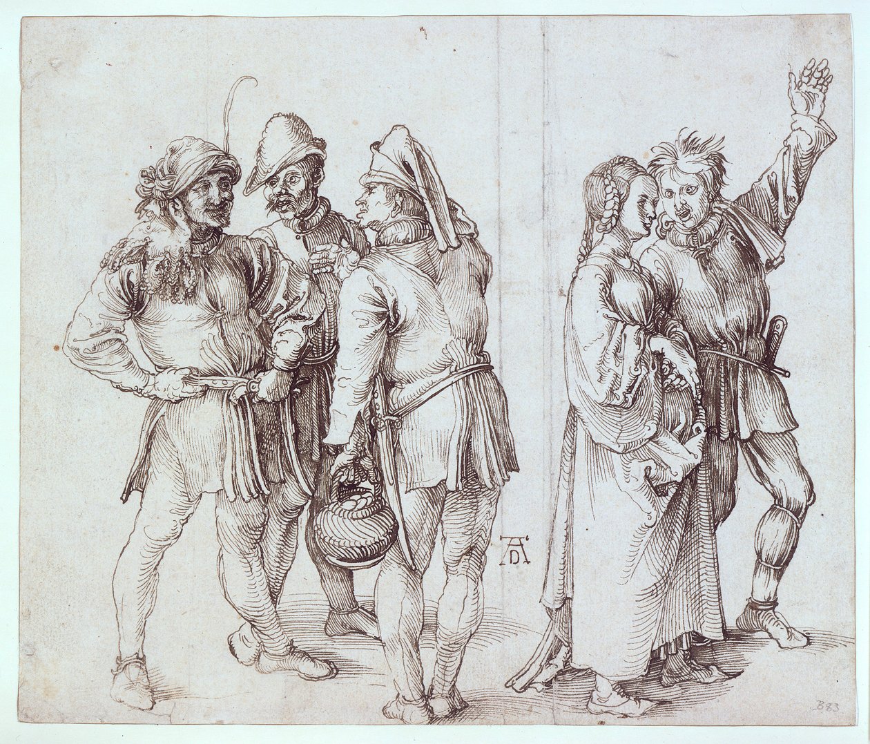 Tre contadini che vendono i propri prodotti al mercato e una coppia di contadini da Albrecht Dürer
