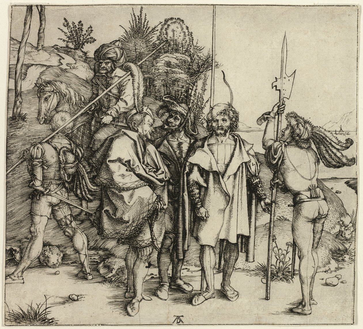 Cinque lanzichenecchi e un uomo orientale a cavallo da Albrecht Dürer