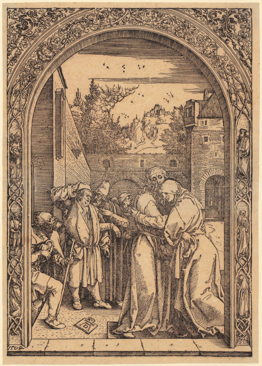 Joachim e Anna sotto la Porta d’Oro, foglio 4 della serie “La vita di Maria” da Albrecht Dürer