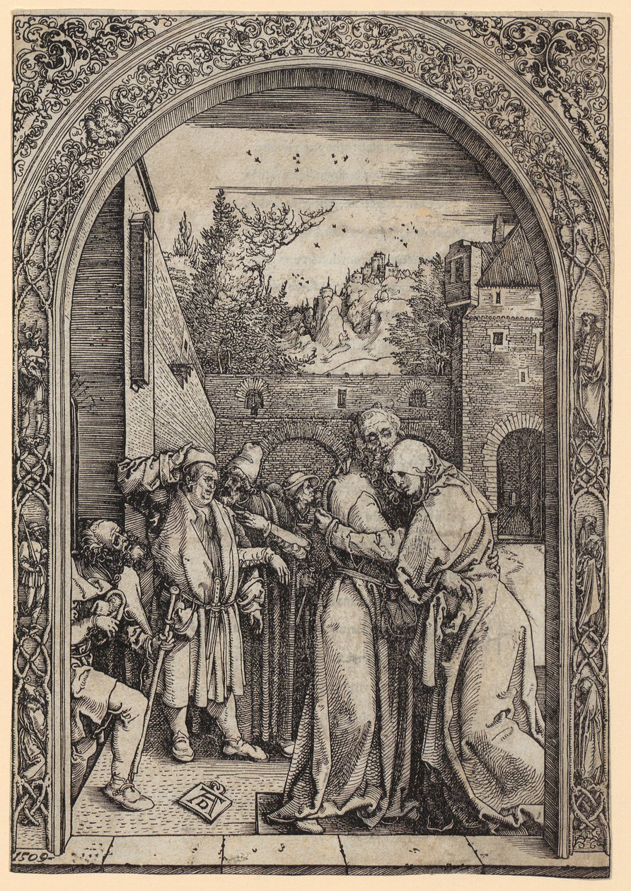 Joachim e Anna sotto la Porta d’Oro, foglio 4 della serie “La vita di Maria” da Albrecht Dürer
