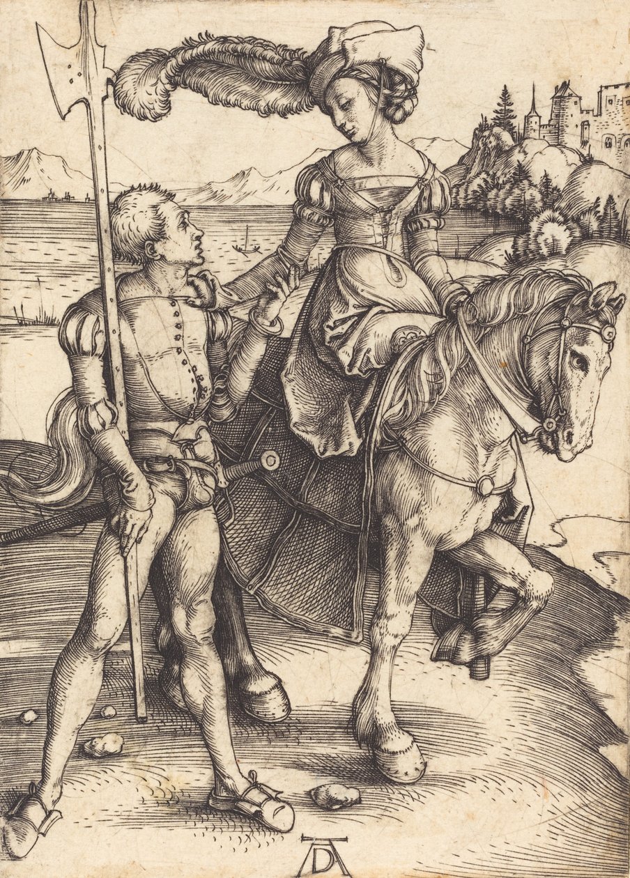 Dama a cavallo e il lanzichenecco, c. 1497 da Albrecht Dürer