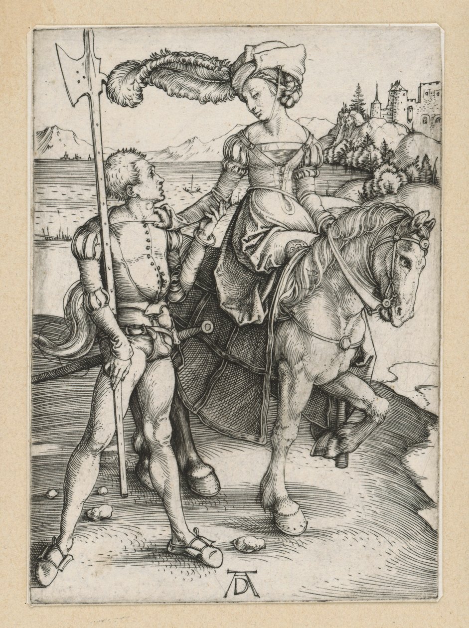 Lanzichenecco e giovane dama a cavallo da Albrecht Dürer