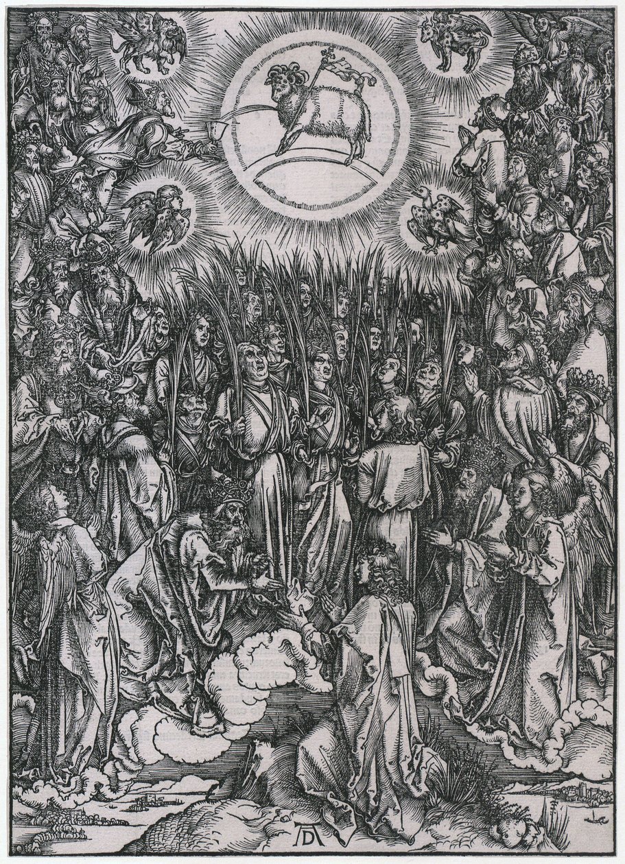 Inno di lode degli eletti in cielo / Adorazione dell’Agnello, XII figura, foglio 14 della serie “L’Apocalisse” da Albrecht Dürer