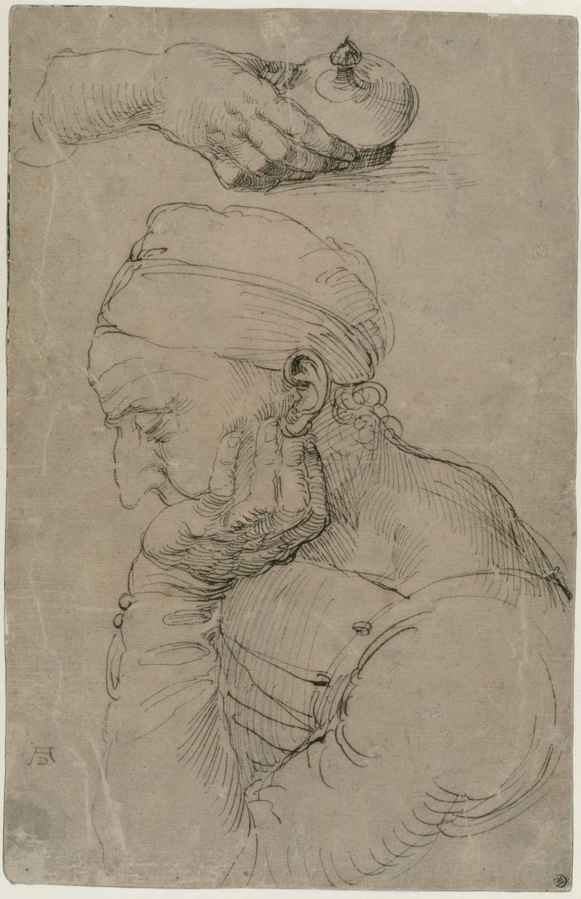 Uomo addormentato e studio di una mano con un vasetto di unguento da Albrecht Dürer