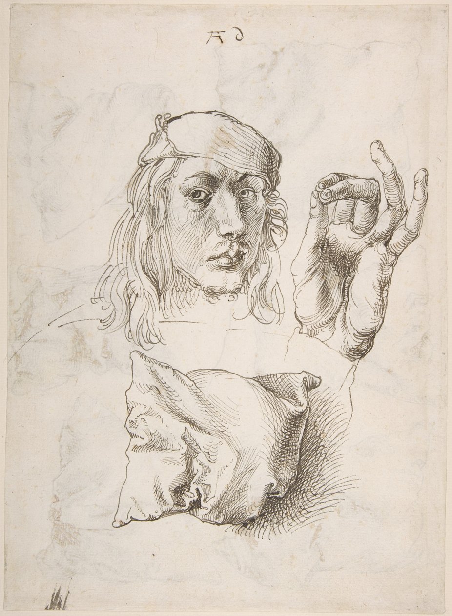 Autoritratto, Studio di una mano e di un cuscino da Albrecht Dürer