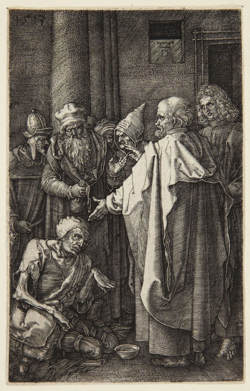 San Pietro e San Giovanni guariscono lo zoppo (serie “La Passione” incisa) da Albrecht Dürer