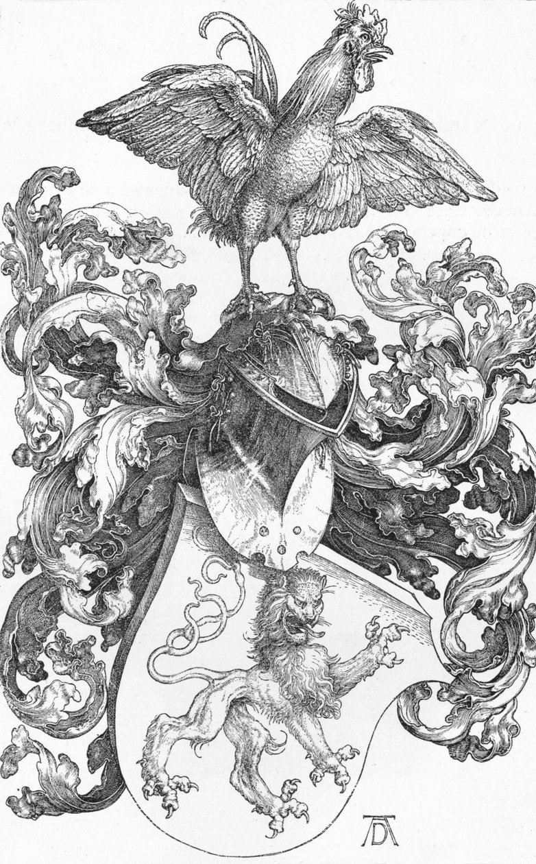 Lo stemma con un leone e un gallo, c. 1502-1503, 1906 da Albrecht Dürer