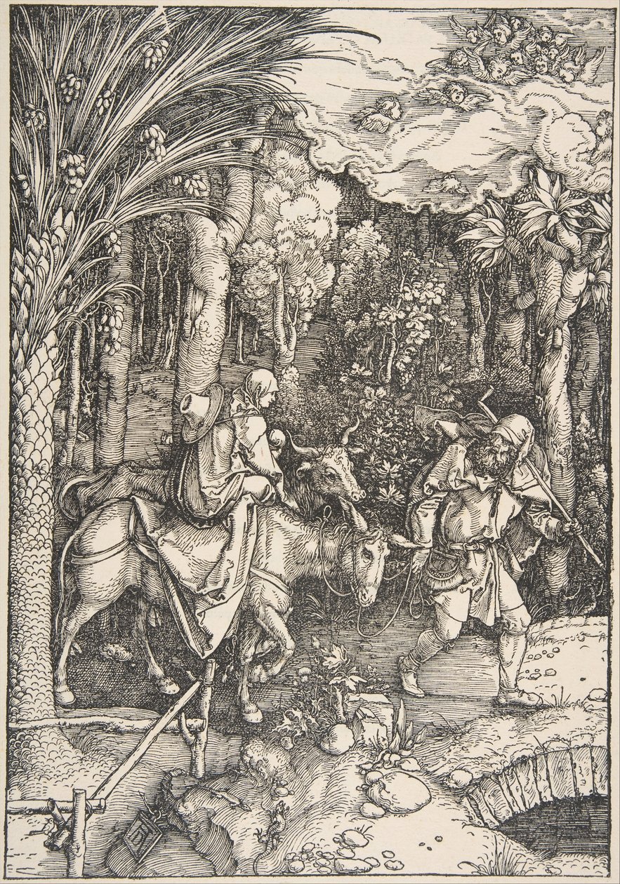 La fuga in Egitto, da La vita della Vergine, edizione latina, 1511 da Albrecht Dürer