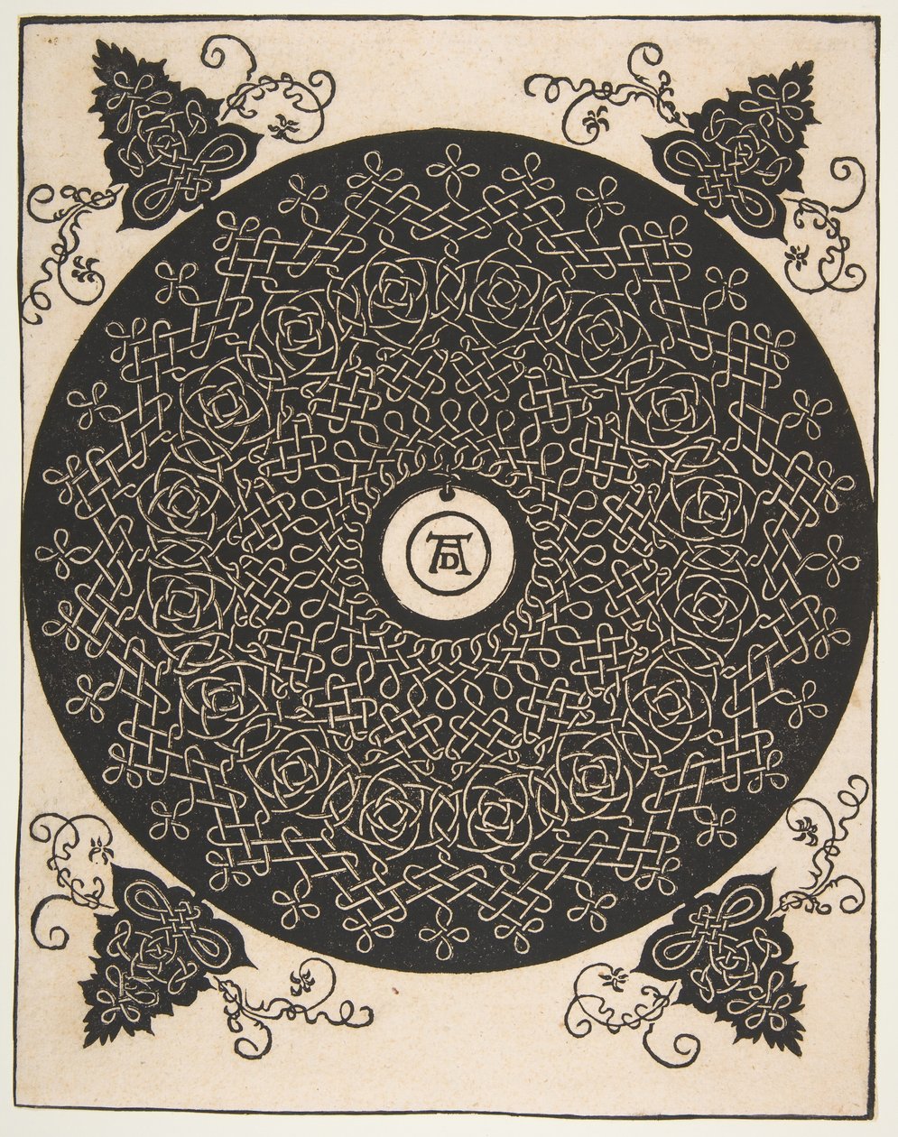 Il quarto nodo. Rondella intrecciata con medaglione rotondo al centro, dopo il 1528 da Albrecht Dürer