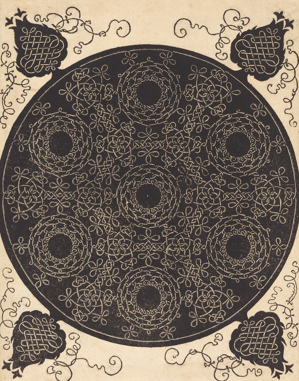 Il quarto nodo che combina sette gruppi circolari di nodi con centri neri da Albrecht Dürer