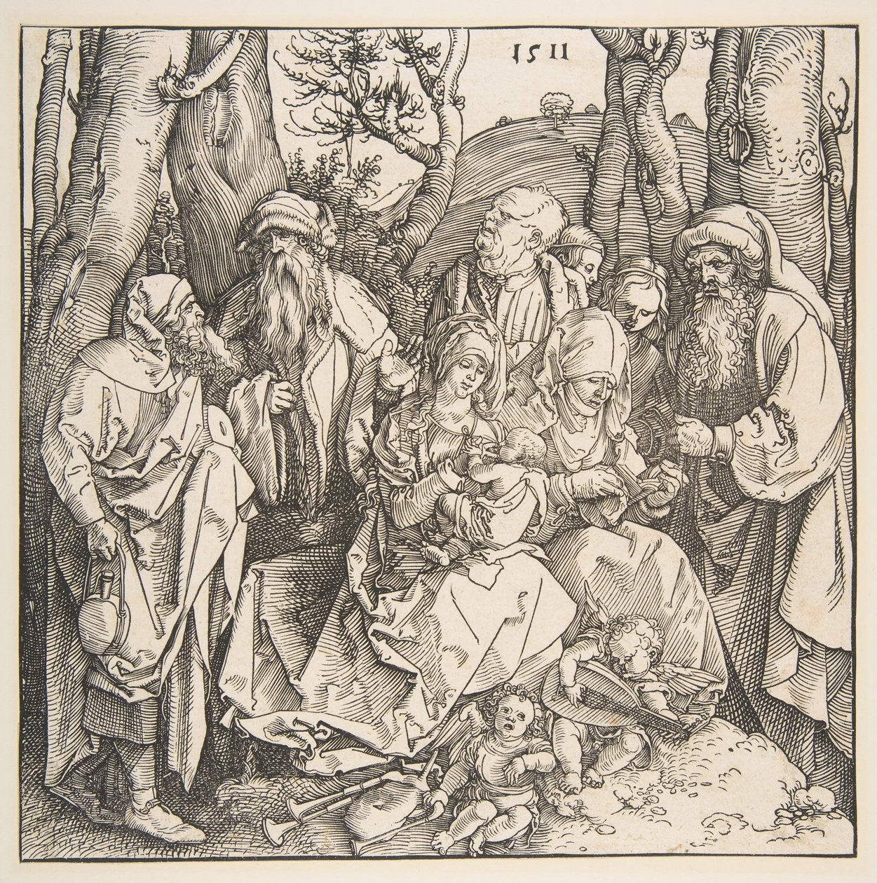 La Sacra Famiglia con Santi e Due Angeli Musicali da Albrecht Dürer