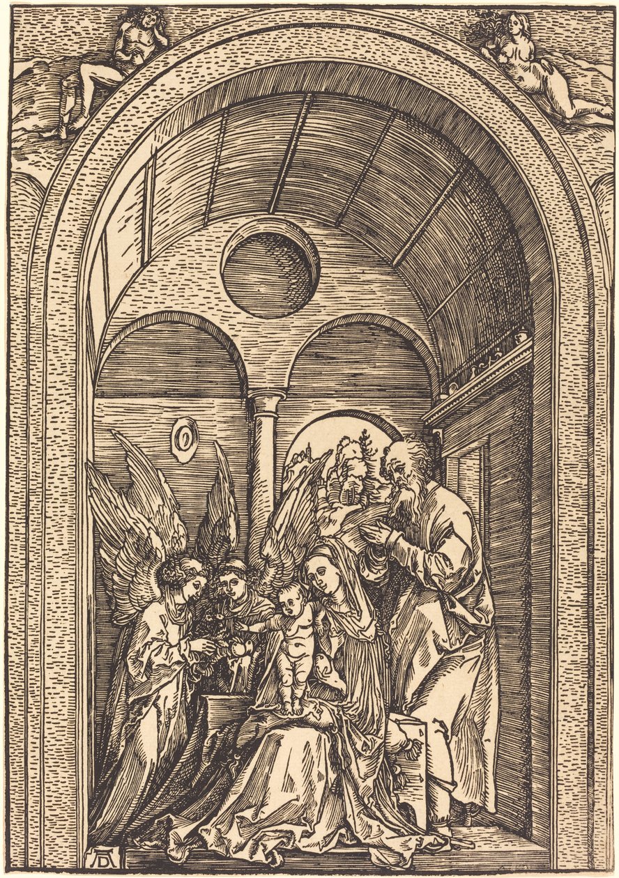 La Sacra Famiglia con due angeli in una sala voltata da Albrecht Dürer
