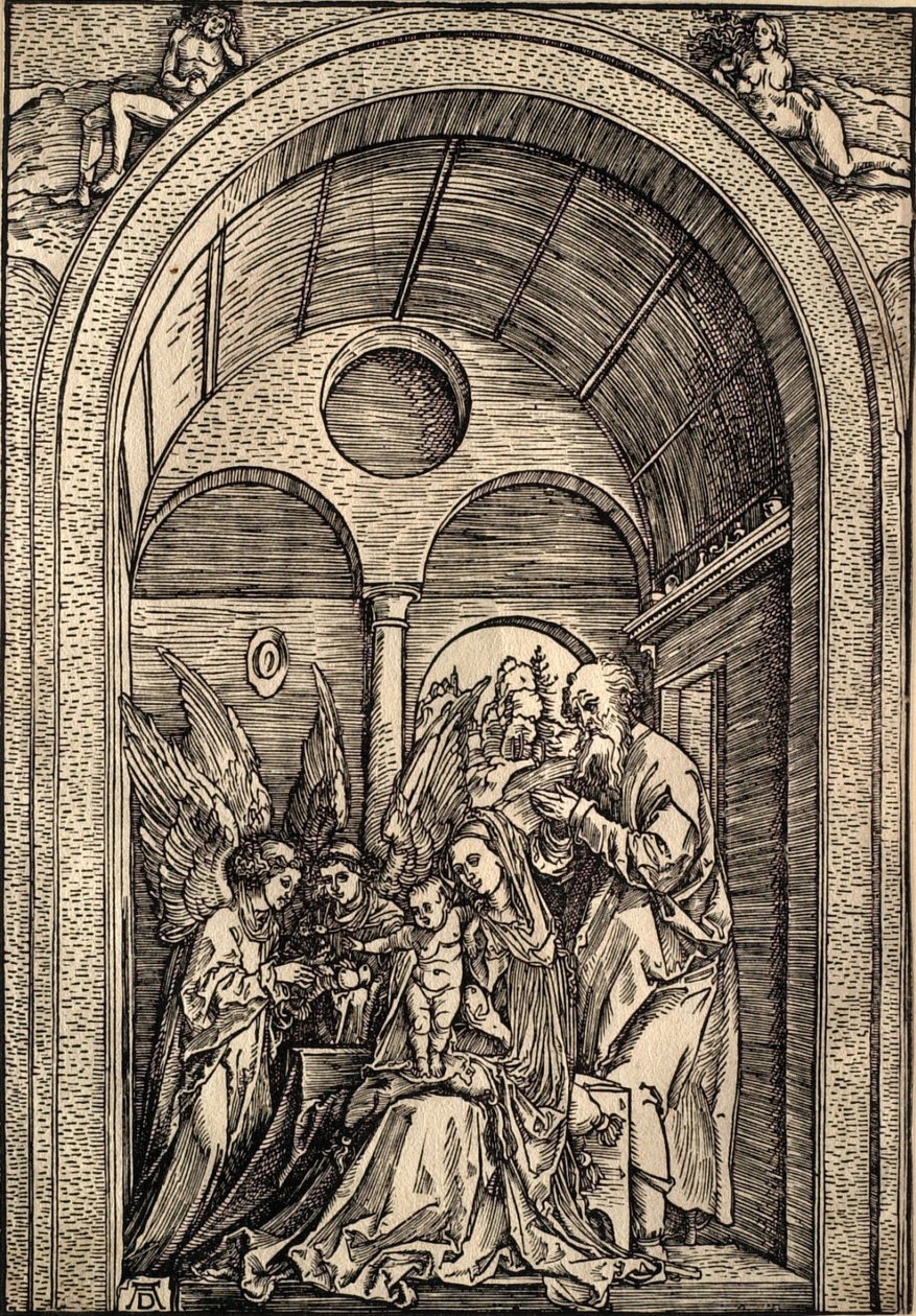 La Sacra Famiglia con due angeli in una sala voltata da Albrecht Dürer