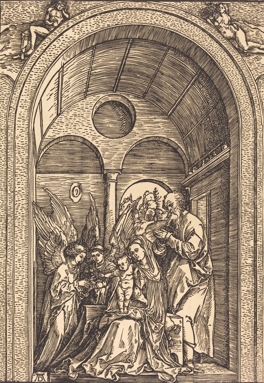 La Sacra Famiglia con due angeli in una sala voltata, c. 1504 da Albrecht Dürer