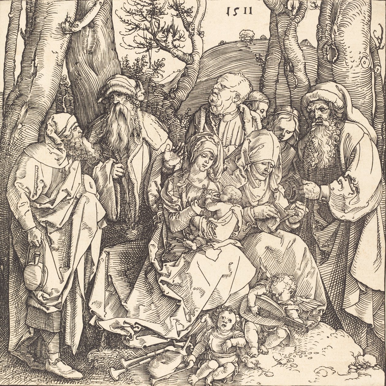 La Sacra Famiglia con due angeli musicisti da Albrecht Dürer
