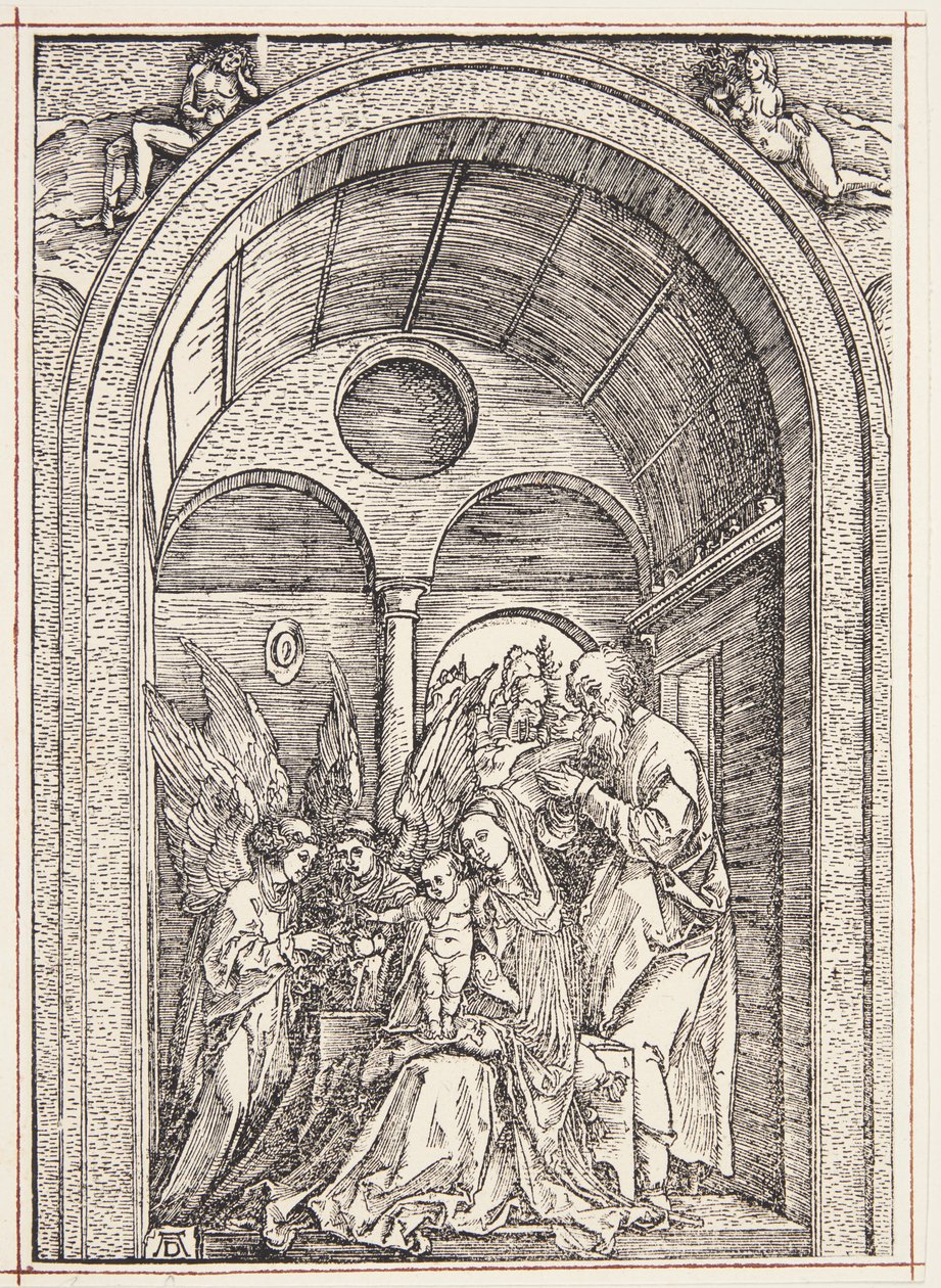 La Sacra Famiglia con due angeli in una sala a volta da Albrecht Dürer