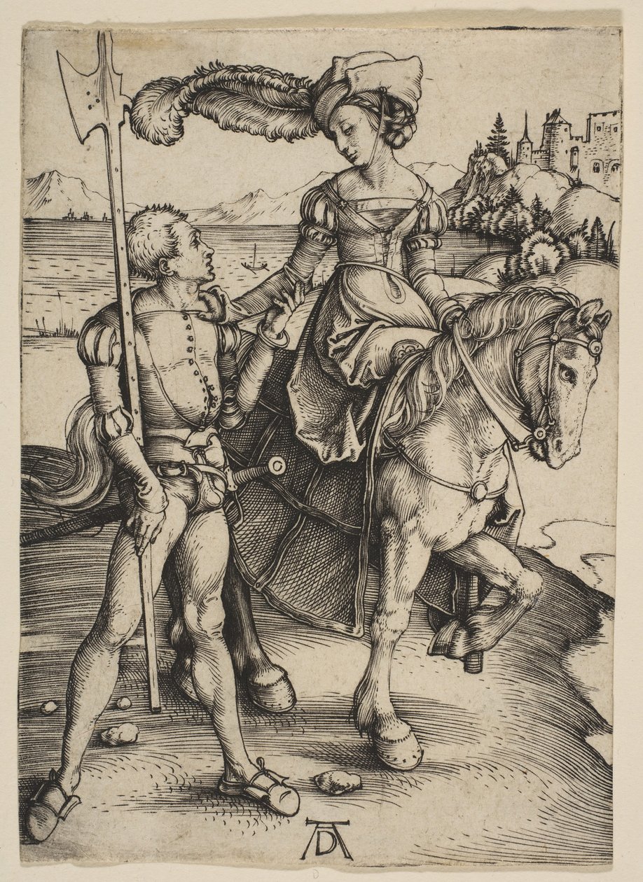 La signora a cavallo e il lanzichenecco, ca. 1497 da Albrecht Dürer