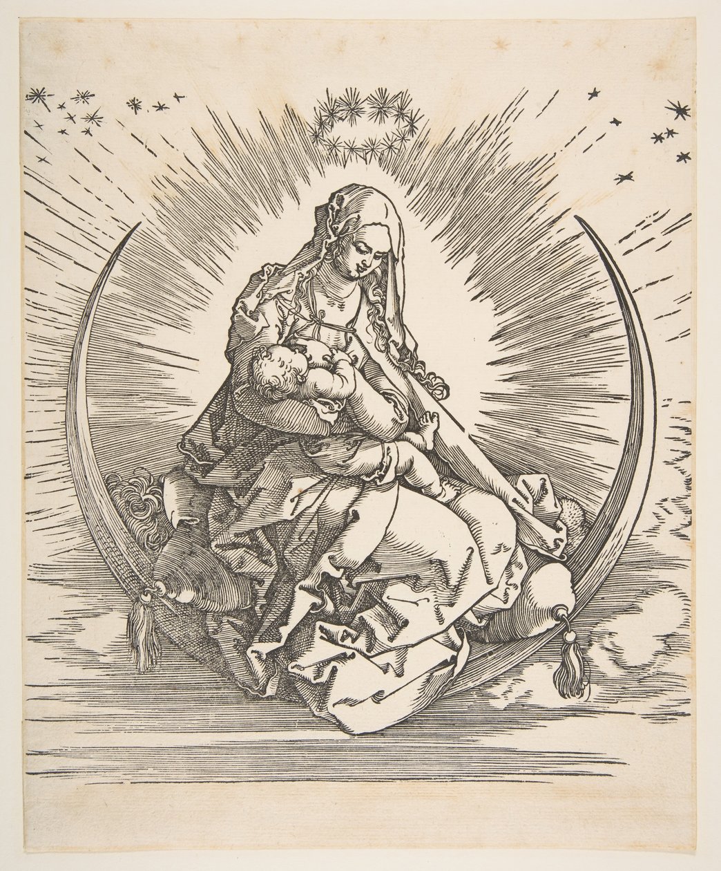 La Madonna sulla mezzaluna, Frontespizio di La Vita della Vergine, ca. 1511 da Albrecht Dürer