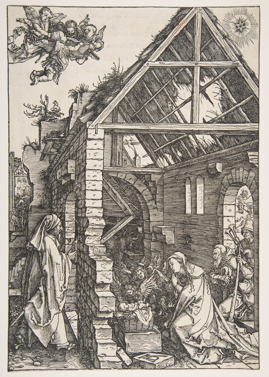 La Natività, da La vita della Vergine, edizione latina, 1511 da Albrecht Dürer