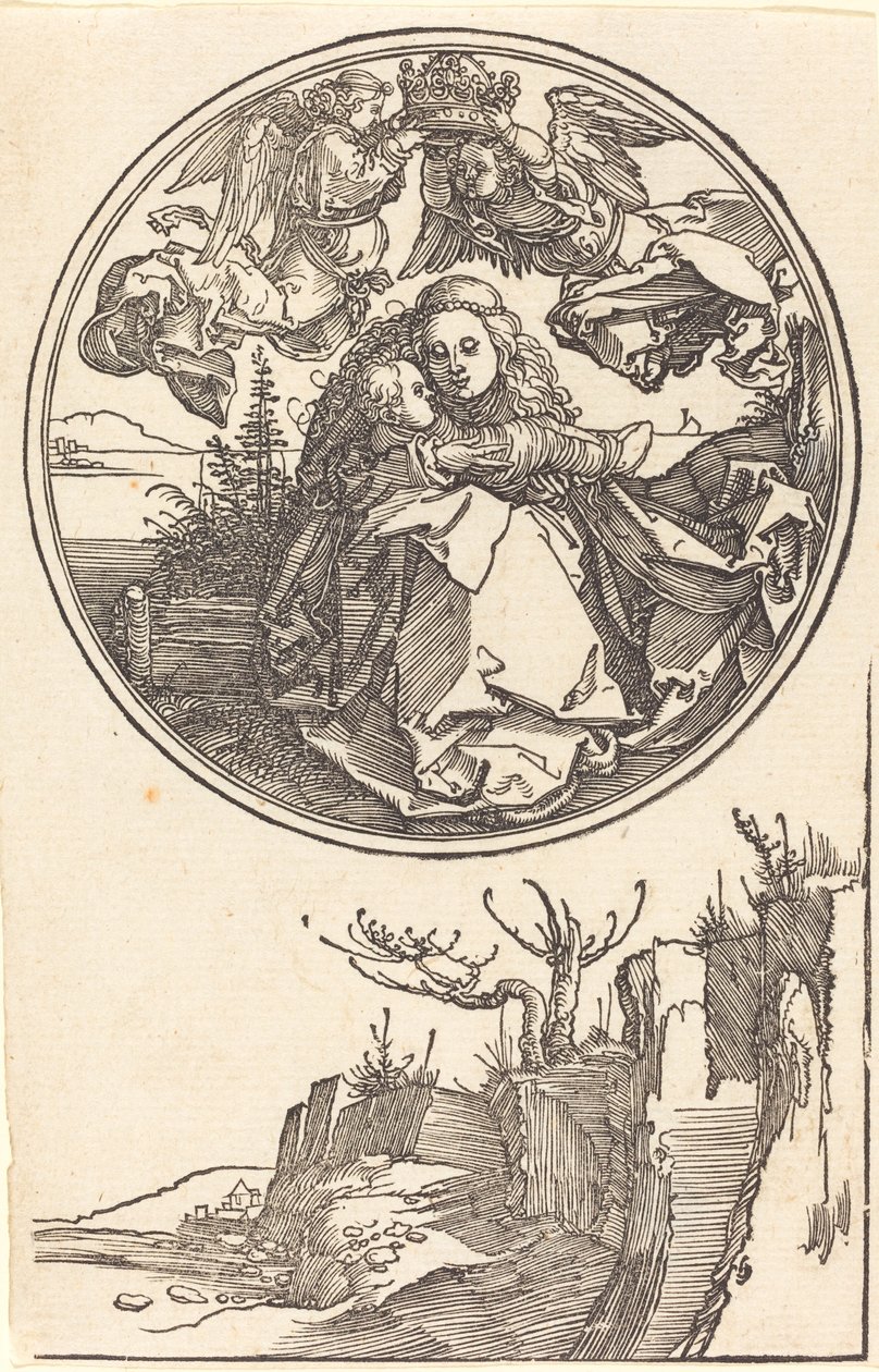 La Vergine incoronata da due angeli sopra un paesaggio da Albrecht Dürer