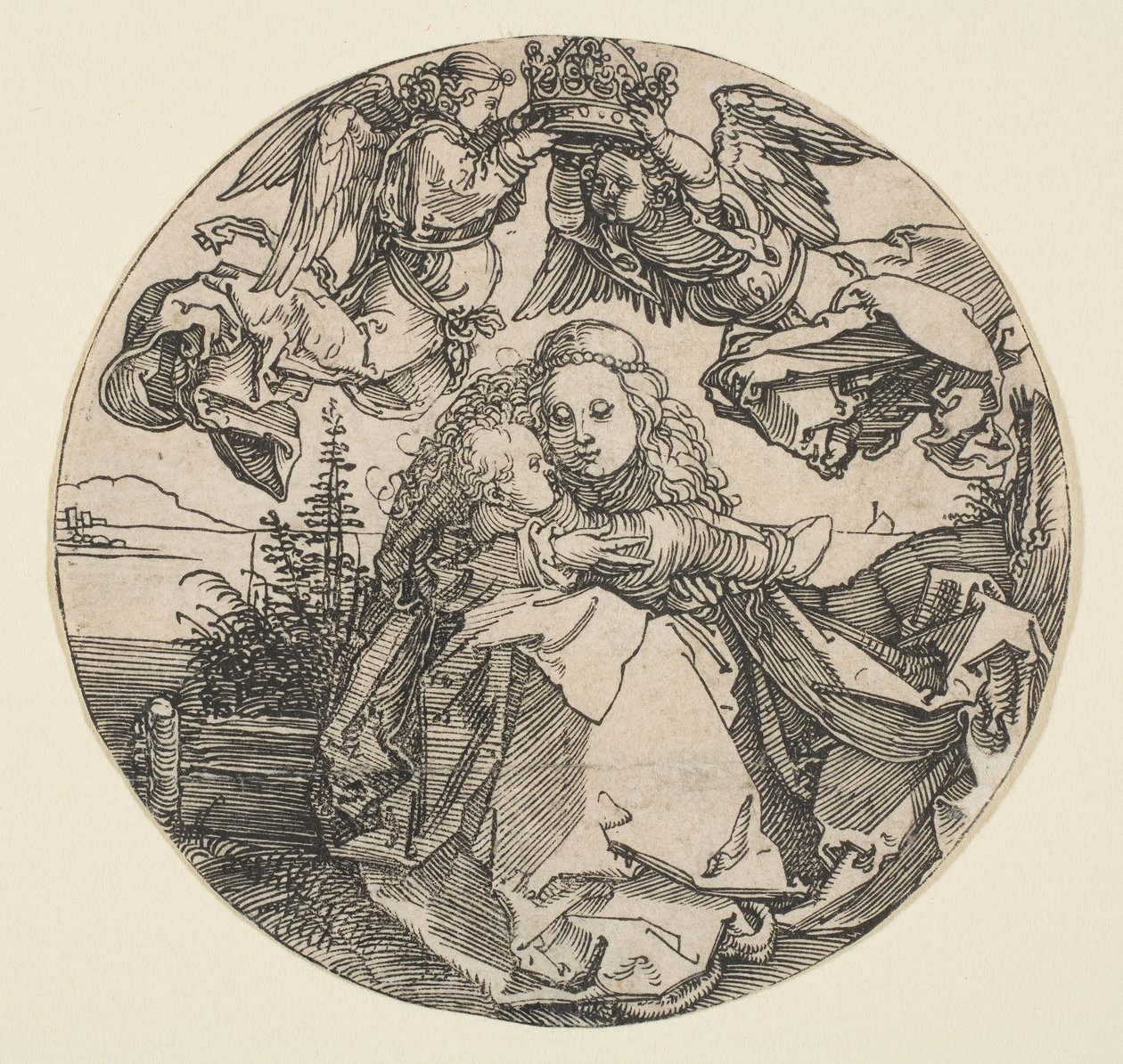 La Vergine e il Bambino incoronati da due angeli sopra un paesaggio, ca. 1504 da Albrecht Dürer
