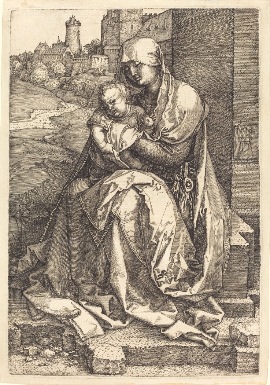 La Vergine e il Bambino seduti vicino al muro da Albrecht Dürer