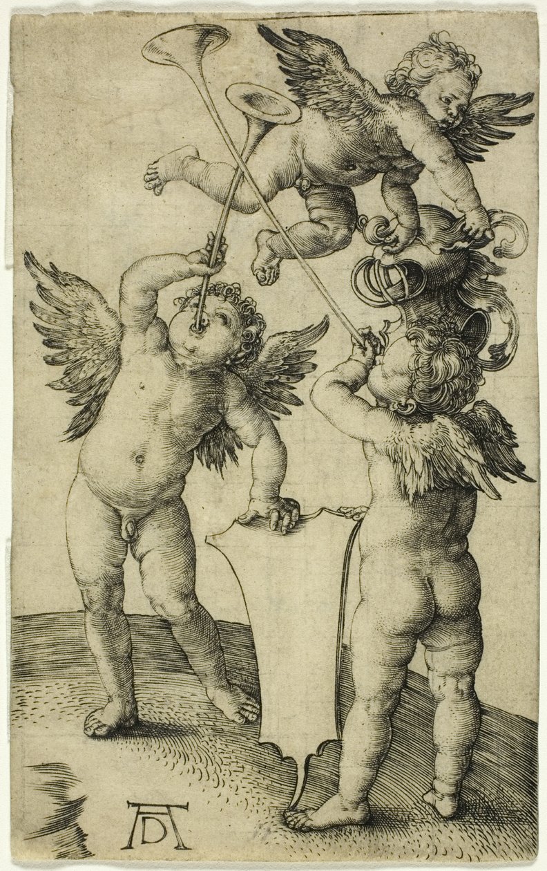Tre putti con scudo e elmo da Albrecht Dürer