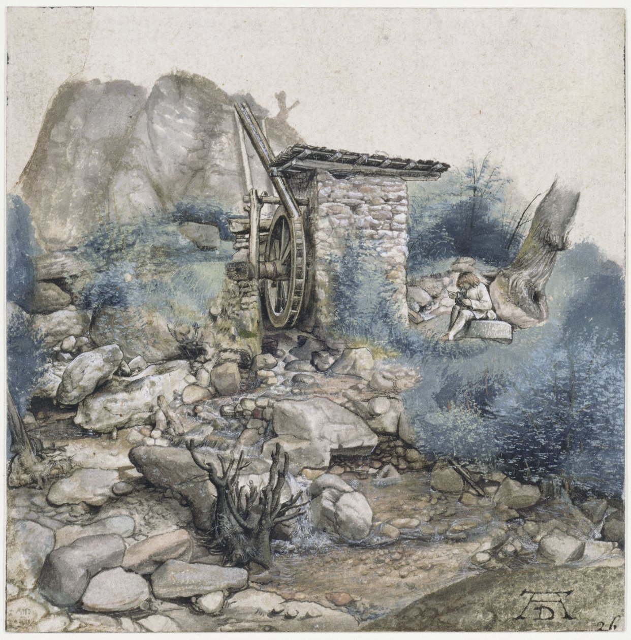 Mulino ad acqua con un disegnatore da Albrecht Dürer