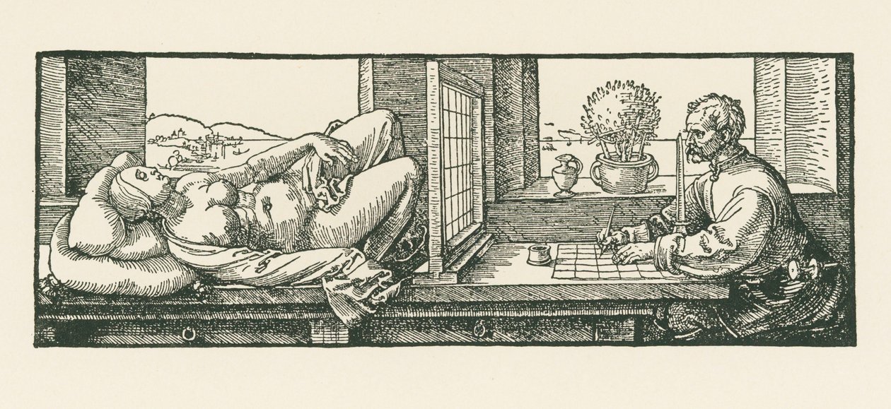 Un uomo che disegna una donna supina da Albrecht Dürer or Duerer