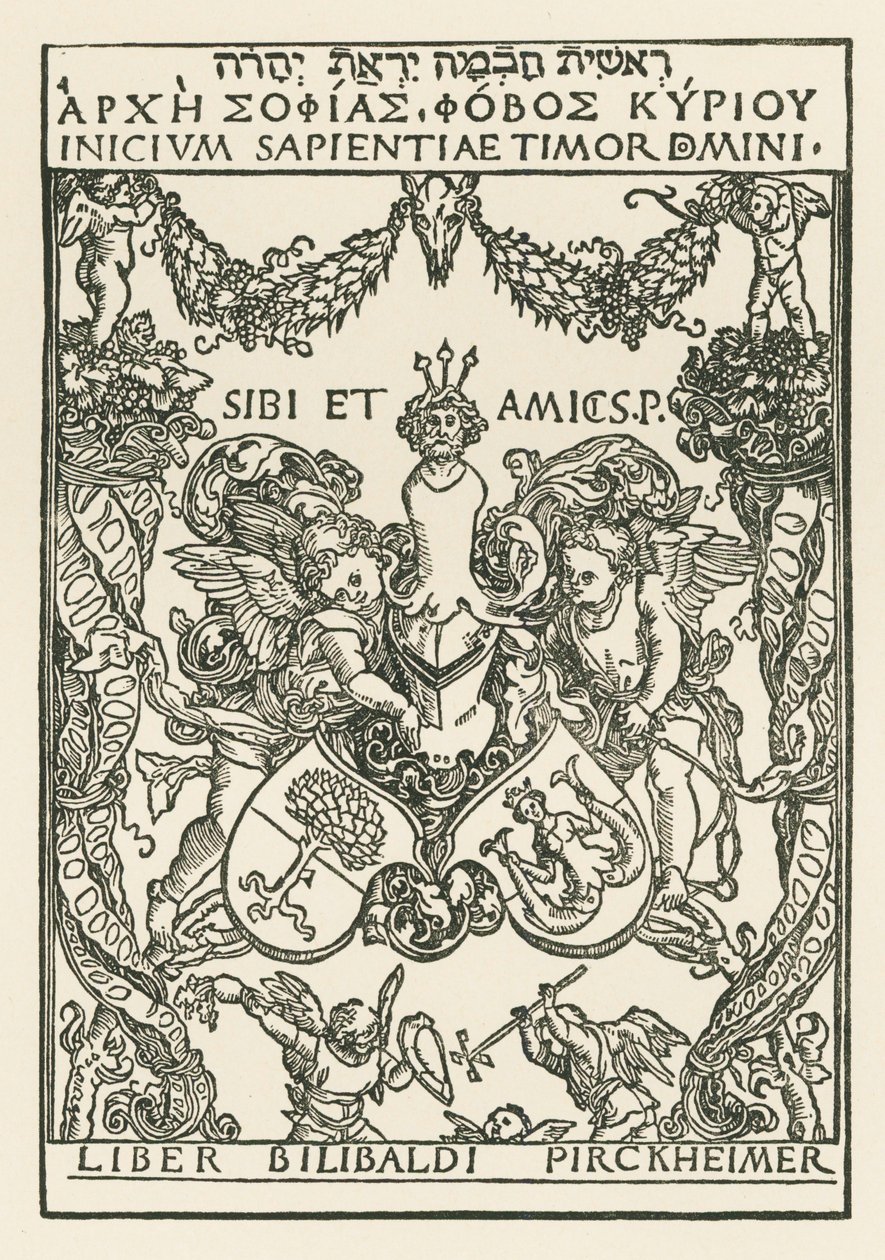 Targa di Willibald Pirckheimer, 1502 circa (xilografia) da Albrecht Dürer or Duerer