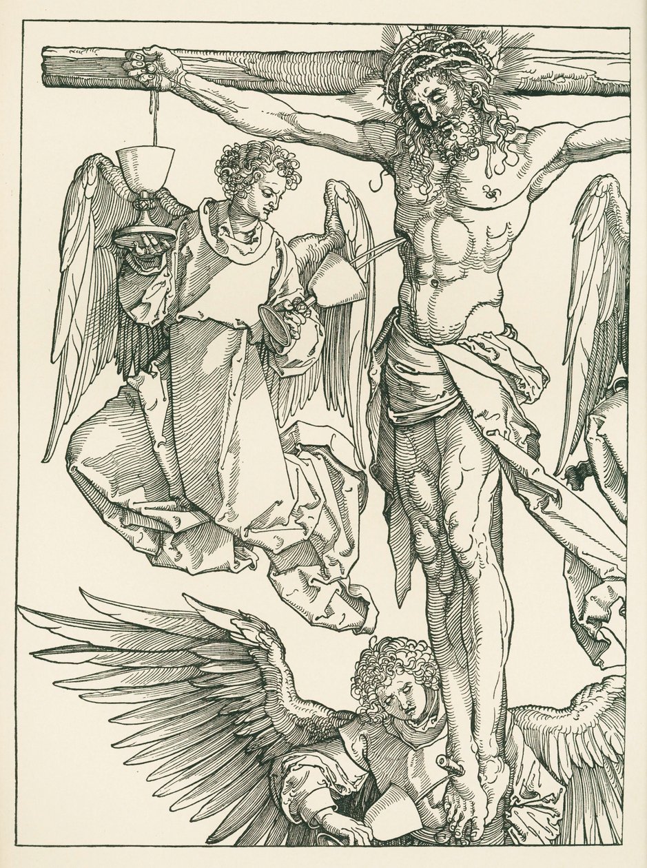Cristo in croce con tre angeli, 1513-13 circa (xilografia) da Albrecht Dürer or Duerer