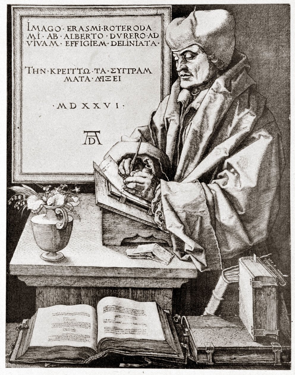 Erasmo alla sua scrittura - incisione di Albrecht Durer riprodotta all