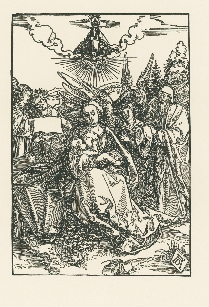 Sacra Famiglia con cinque angeli, 1503-04 circa (xilografia) da Albrecht Dürer or Duerer