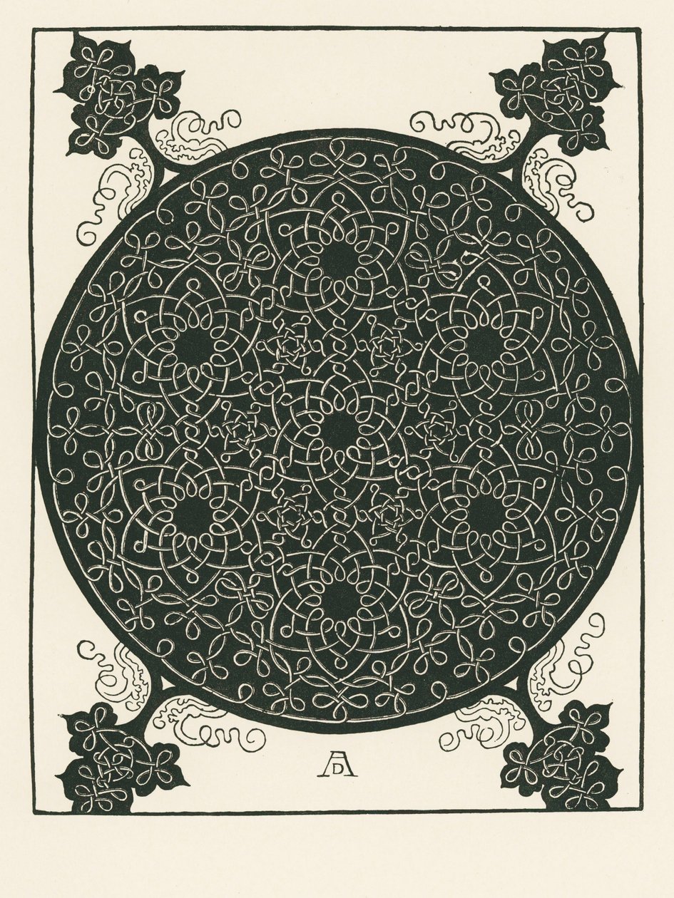 Nodo con piccolo cerchio nero al centro, ripetuto sei volte. da Albrecht Dürer or Duerer