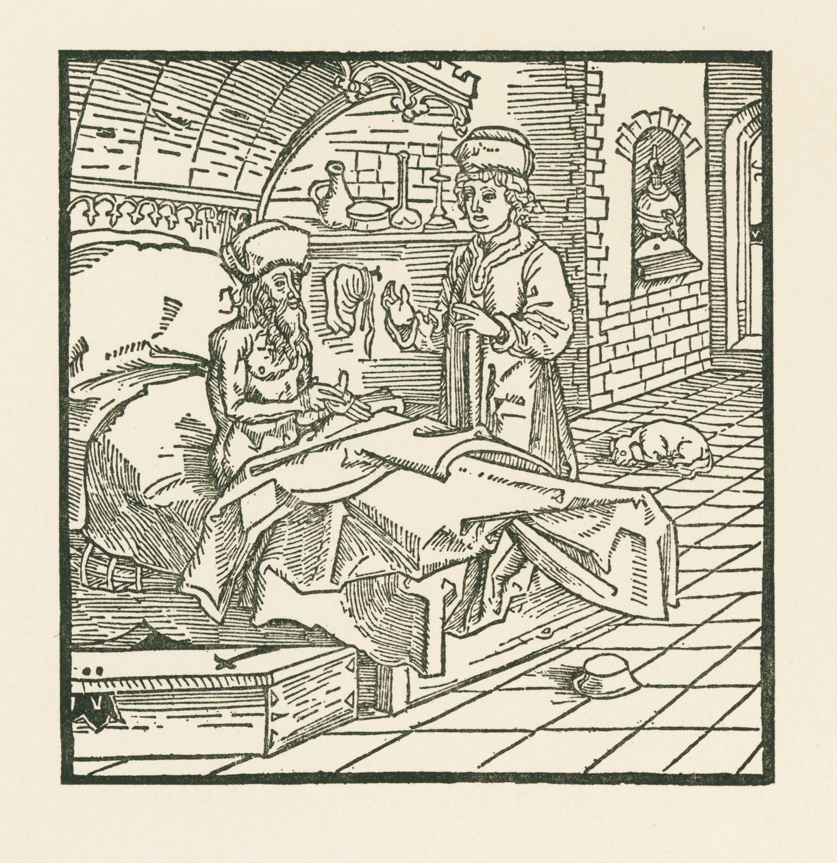 Il maestro Catone, in punto di morte, dà buone istruzioni al figlio da Albrecht Dürer or Duerer