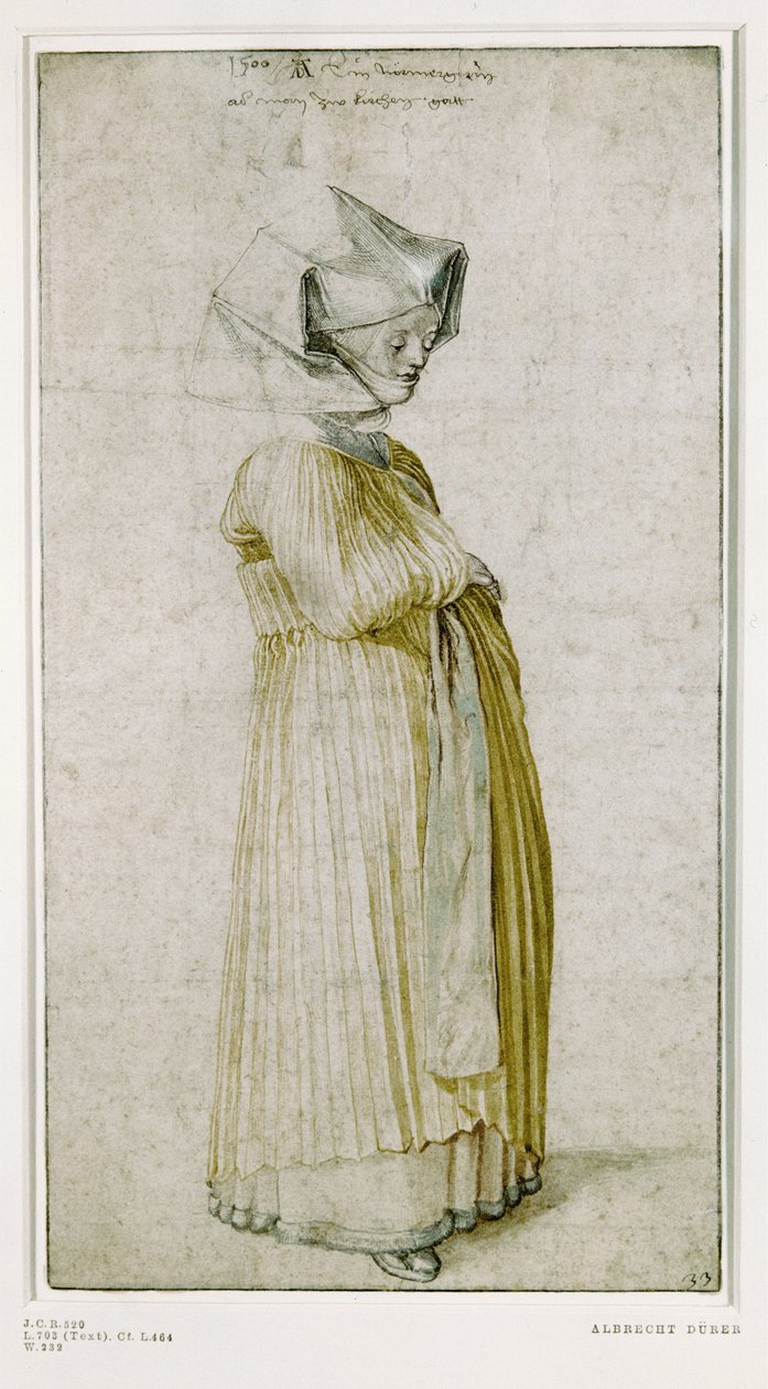 Studio di un costume femminile (disegno a colori) da Albrecht Dürer or Duerer