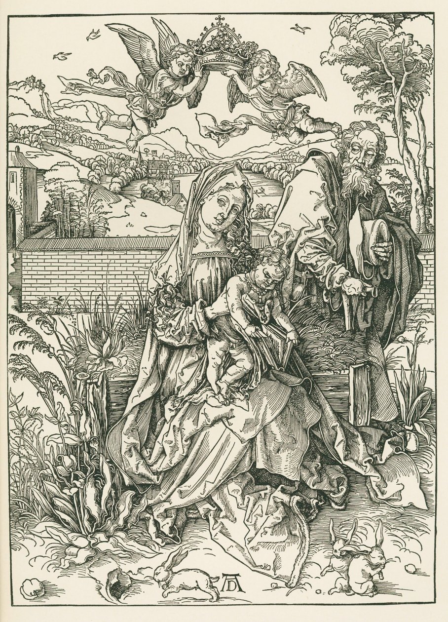 La Sacra Famiglia con tre lepri, 1497 circa (xilografia) da Albrecht Dürer or Duerer