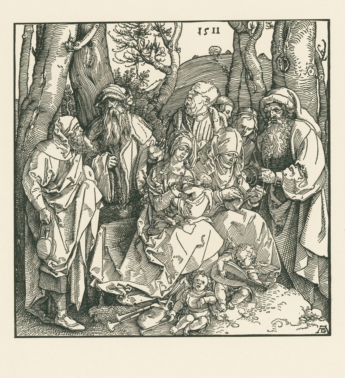 La santa parentela con gli angeli suonatori di liuto da Albrecht Dürer or Duerer