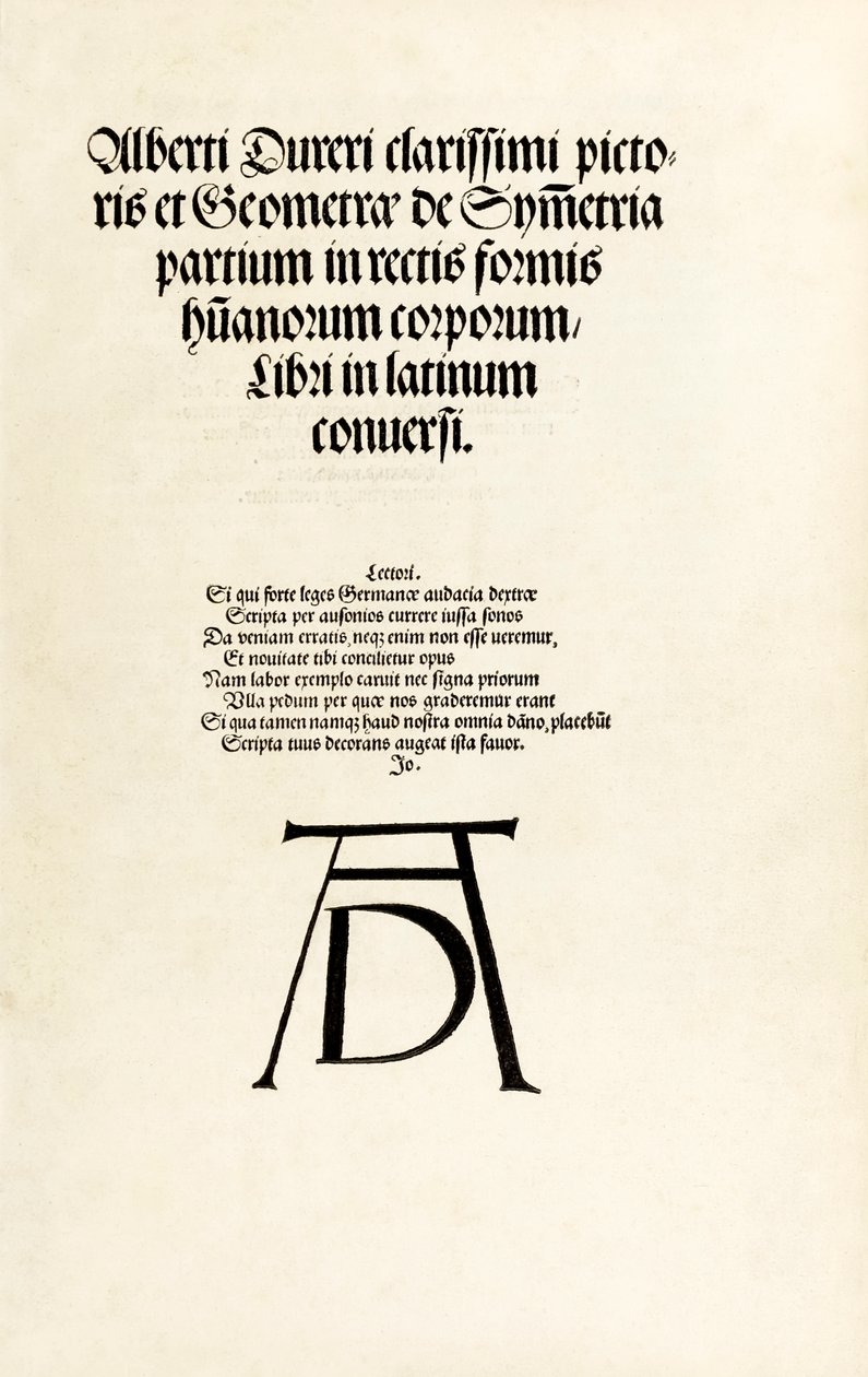 Pagina del titolo con il monogramma xilografico di Durer da 