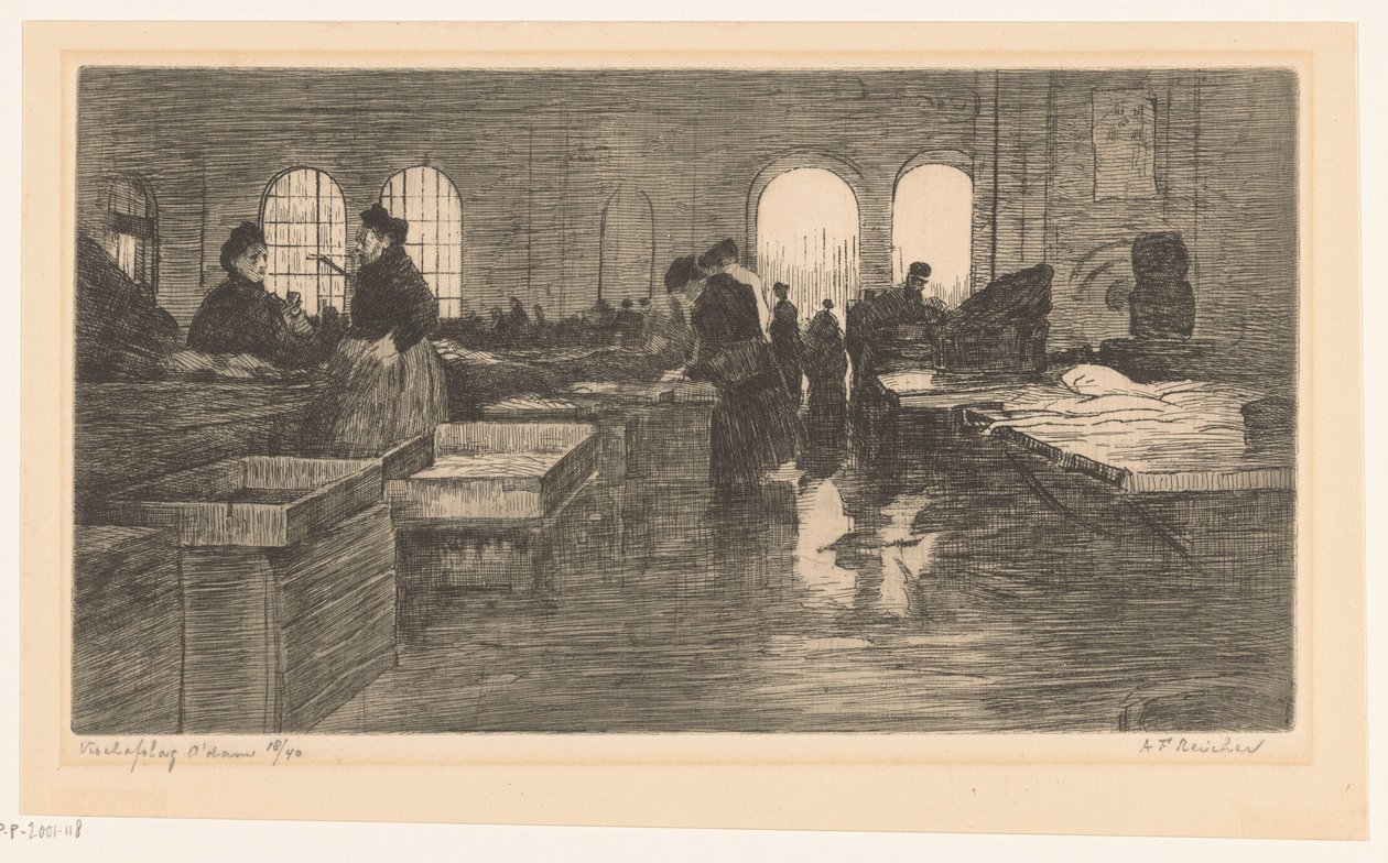 Interno del Mercato del Pesce al Nieuwmarkt di Amsterdam da Albrecht Felix Reicher (signed by artist)