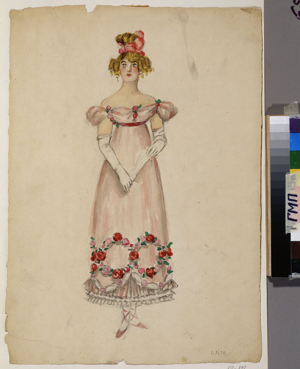 Abito con ghirlande di fiori. Progetto di costume per l