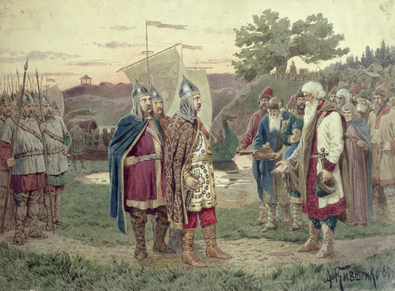 Il Granduca incontra il popolo di una città slava nel IX secolo, 1880 da Aleksei Danilovich Kivshenko